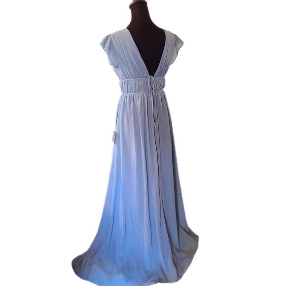 Lulu's NWT Slate Blue Floor Length Chiffon Ruffle Embellished Gown, Size M (6-8) - Picture 3 of 12